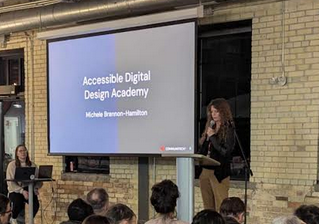 Michele Brannon-Hamilton presenting Accessible Digital Design Academy at a professional event